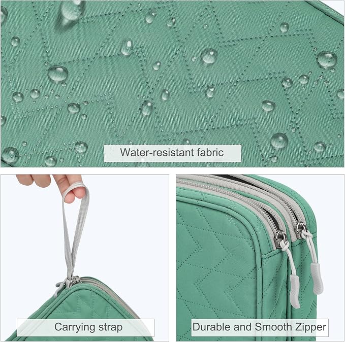 FYY Electronic Organizer, Travel Tech Pouch Bag, Large, Green Quilted | Wrist Strap, Waterproof, Double Layers Portable Electronics Travel Carrying Case for Cord, Charger, Daily Business Trips Use - Image 4