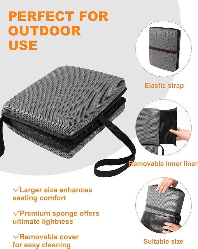 FASTMOMENT Portable Airplane Seat Cushion Foldable Seat Cushion for Travel | Thickened Cushion, Carrying Handle, Breathable Fabric, Washable Mesh Cover, Anti-Slip bottom, Lightweight for Flight Bleacher - Image 5