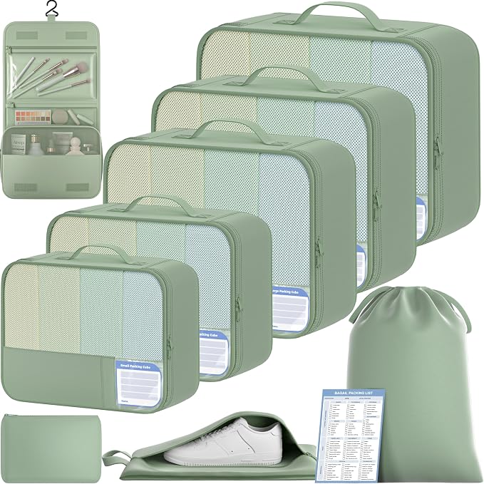 BAGAIL 9 Set Packing Cubes with Packing List Luggage Packing Organizers for Travel Accessories (Matcha Green) by BAGAIL