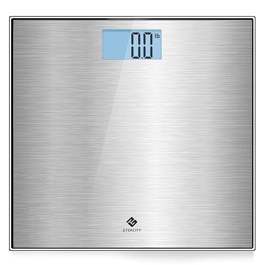 Etekcity Stainless Steel Digital Body Weight Bathroom Scale, 400 Pounds | Step-On Technology, Large Blue LCD Backlight Display, Grey 12x12 Inch, 1 Pack Accurate Bathroom Scale by Etekcity