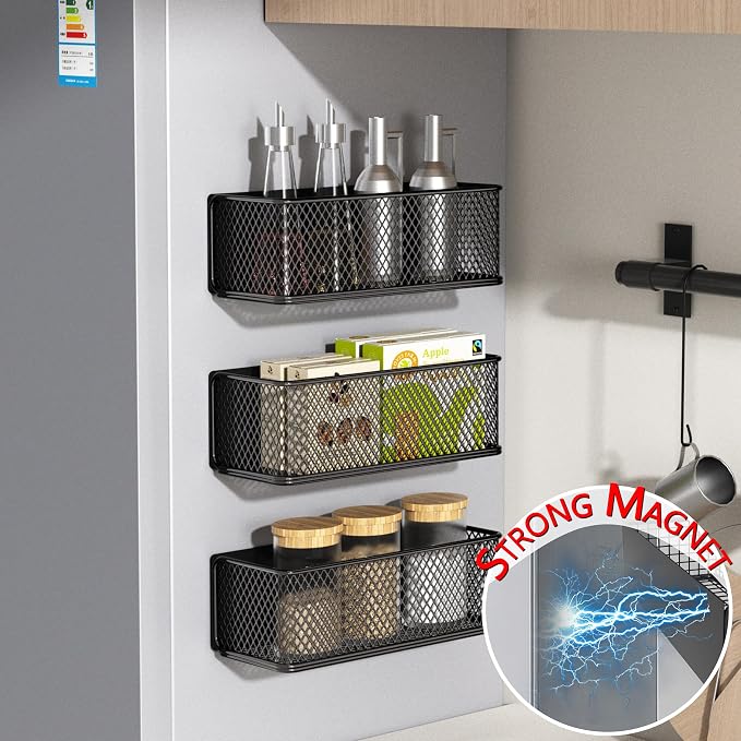 Magnetic Shelf Fridge Basket Bin for Whiteboard Washer Dryer Locker Cabinet | No Drilling Or Tools Needed, Reusable Magnet Organizer Classroom Office Home Kitchen Laundry Storage Rack Container Holder - Image 2