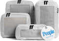 Compression Packing Cubes for Travel, 4-Pack, Light Grey | Solves overpacking, 4-Piece set fits most carry-ons, 50% Space savings, Compression luggage organizer bags by Aerotrunk