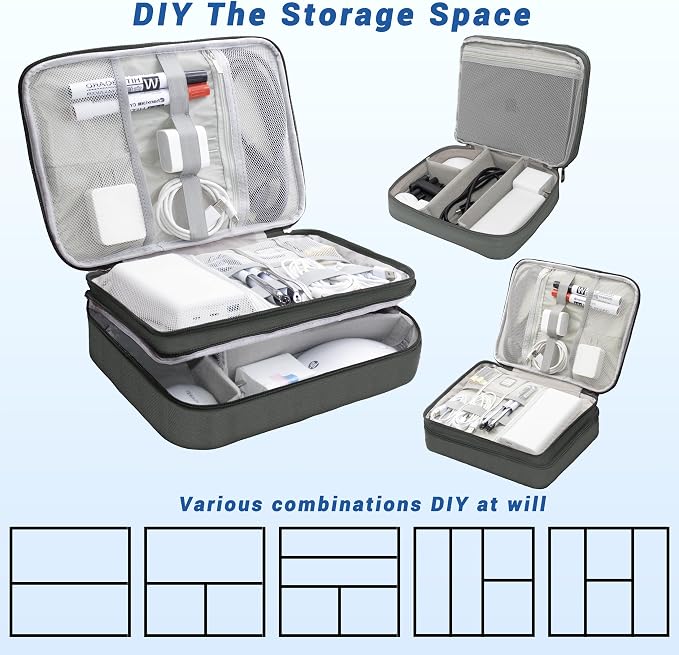 Electronics Organizer,Travel Cord Organizer Pouch,Cable Organizer Bags | Waterproof Electronic Accessories Storage Case for Cables, Cords, Charger, Phone (Three Layer-Gray) - Image 7