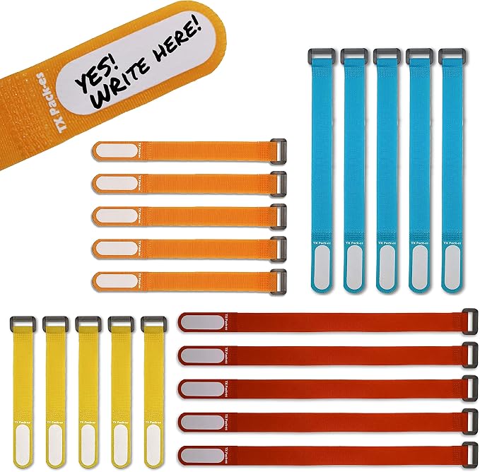 Multi-Purpose Cinch Straps (Assorted-Color 20 Pack). Reusable Waterproof Hook and Loop Cable Tie, Write-on Label for Easy Cord & Stuff Indentification, Organization & Management, by TX Pack-es by TXPACK-es