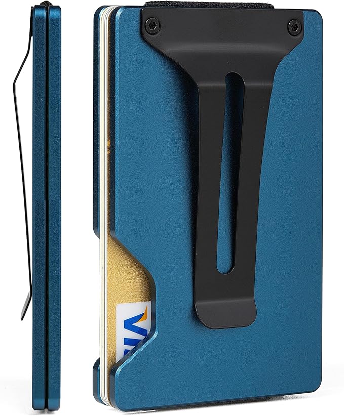 Slim Wallet for Men,RFID Blocking Minimalist Metal Wallet, Money Clip/Cash Holder, Front Pocket Aluminum Credit Card Holder, Ideal Gift for Men,Matte Blue by Unknown