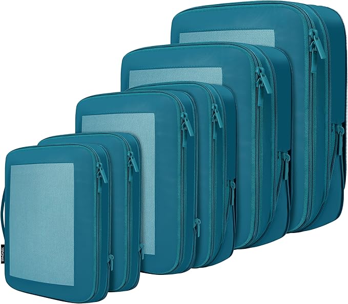 BAGAIL 4 Set/6 Set/8 Set Compression Packing Cubes Travel Accessories Expandable Packing Organizers (Square Mesh, 06-Teal) by BAGAIL