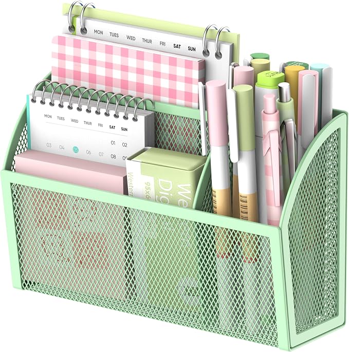 3-Grid Magnetic Pencil Holder, Strong Magnet Locker Organizer, Mint Green | Mesh Magnetic Shelf, Marker Holder Perfect for Whiteboard, Refrigerator and Locker Accessories by DALTACK