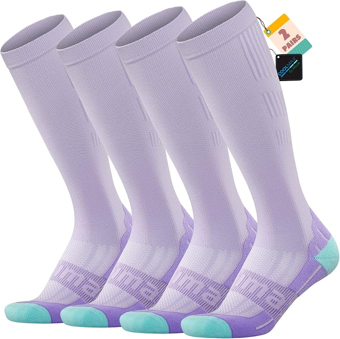 BRISIRA Coolmax Cooling Compression Socks for Women 2 Pairs Knee High 15-20 mmHg Arch Support for Nurse Pregnancy Flying | 2 Pair, Arch Support, Anti Blister, Breathable, Moisture Wicking, Cushioned, Flying, Nurses, Pregnancy, Travel by BRISIRASWIMWORLD