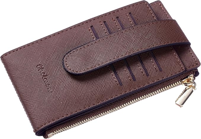 Chelmon Women's RFID Slim Card Holder Wallet | Thin Bifold Multi Card Case with Zipper Coin Pocket Purse for Women(Deep Brown) - Image 6