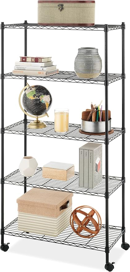 Whitmor 5 Tier Supreme Shelving Unit, Metal Storage Shelves, Adjustable Heavy Duty Shelf with Wheels, 400 lbs Capacity per Shelf, 2000 lbs Total for Pantry, Garage, Kitchen, Black - Image 5