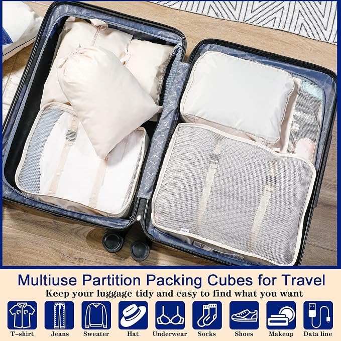 Reginary 28 Pcs Packing Cubes for Travel, 4 Sets Luggage Organizer Bags Foldable Suitcase Organizers for Vacation Cruise(Dark Color) - Image 4