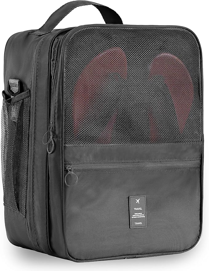 Large Shoe Bags for Travel Holds 4 Pair of Shoes, Shoe Storage Pouch with 3 Layers Compartments, Waterproof & Washable (Black) by UPRIMEASY
