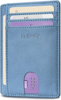 Buffway Slim Minimalist Front Pocket RFID Blocking Leather Wallets for Men and Women - Lichee Blue Grey by Buffway