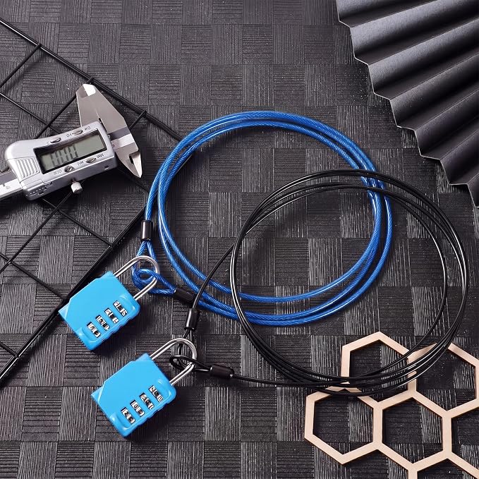 12 Pack Security Cable Luggage Lock with Loops 7 ft 3mm Braided Steel Coated Bike Cable Wire Double Loop Anti Theft Safety for U Lock, Padlock and Disc(Black,Blue) - Image 6