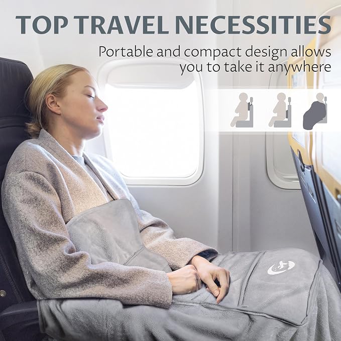 Tirrinia Travel Blanket Airplane Compact with Bag - Cozy Travel Pillow Blanket for Long Flight, Airplane Travel Essentials, Packable and Lightweight Travel Blanket and Pillow Set for Kids & Adults, - Image 3