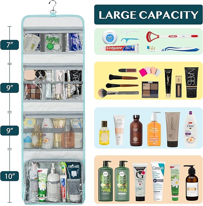 PAVILIA Travel Hanging Toiletry Bag for Women Men, Large Capacity Makeup Bag Kit, Waterproof Cosmetic Storage Organizer Case for Bathroom Shower - Image 4