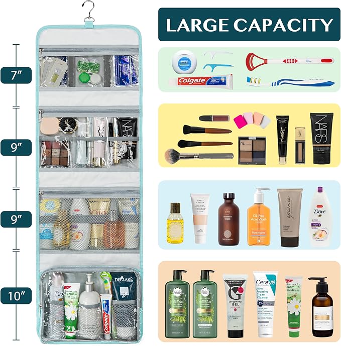 PAVILIA Travel Hanging Toiletry Bag for Women Men, Large Capacity Makeup Bag Kit, Waterproof Cosmetic Storage Organizer Case for Bathroom Shower - Image 4