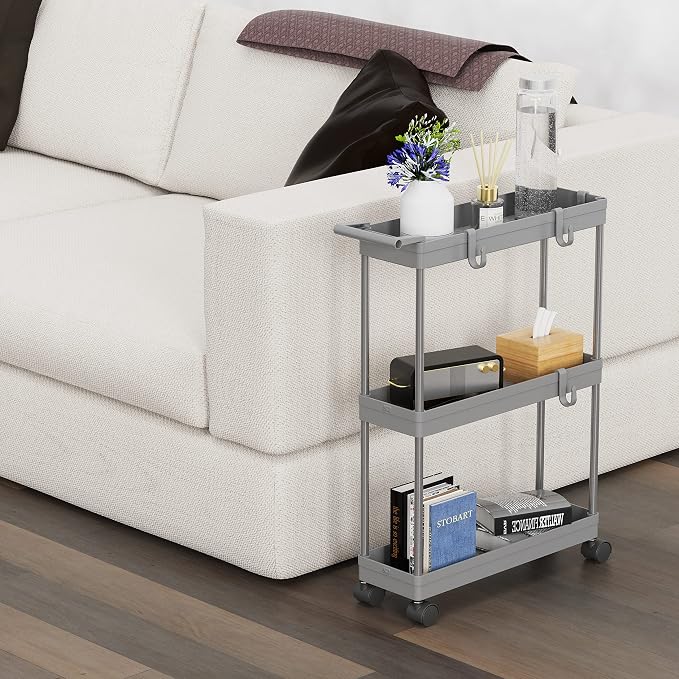 Simple Houseware 3-Tier Slim Rolling Cart w/Handle 5.5" Wx27.5 H, Gray | Storage Cart for Narrow Space (5.5-Inch Wide) Kitchen, Bathroom, Laundry Room - Image 6