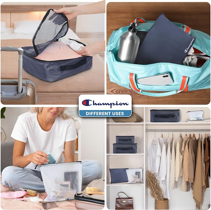 Champion Packing Cubes for Travel - 6 Piece Organizer Set, Carry-On Ready | Breathable mesh, sturdy handles; 3 cubes, 1 laundry bag, 2 zip pouches; zipper closure; fits carry-on and full-size suitcases - Image 7