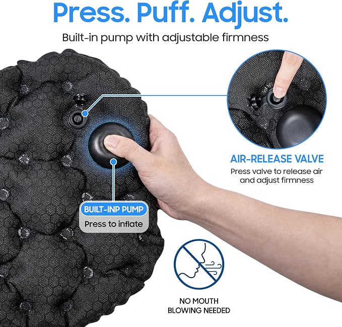 Portable Inflatable Seat Cushion, Ergonomic Pad with TPU and Soft Lycra Fabric, Foldable Lightweight Travel Cushion for Outdoor Use, Quick Inflation & Deflation Design with Storage Pouch - Image 2