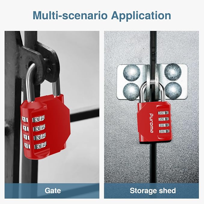 Puroma 4 Combination Lock Locker 4 Digits Combo Padlock Gym Red & Black | For School Gate Fence Toolbox Hasp Storage, Outdoor, Resettable, Weatherproof, Side Window, Crack Cut Resist, Hardened Steel - Image 6