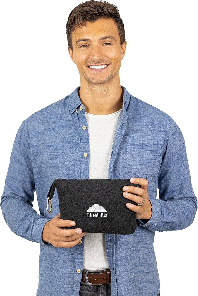 BlueHills Lightweight Travel Blanket Pillows Compact Set of 3 Airplane Traveling Essentials Flight Throws in Bag Compact Large Plane Accessories – Gray, Black and Navy Blue - Image 3