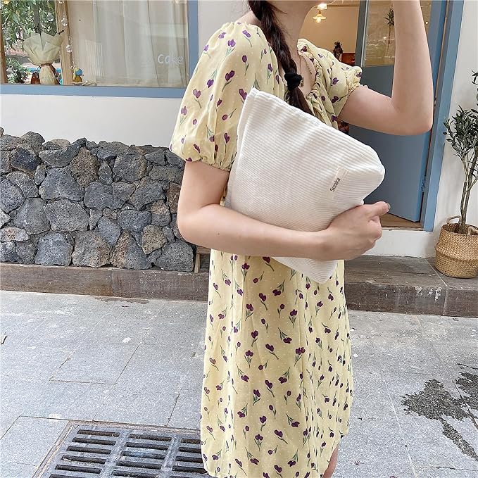 Cosmetic Bags for Women - Corduroy Cosmetic Bag Aesthetic Women Handbags Purses Smile Dots Makeup Organizer Storage Makeup Bag Girls Case Bags (Pure Milky white) - Image 6