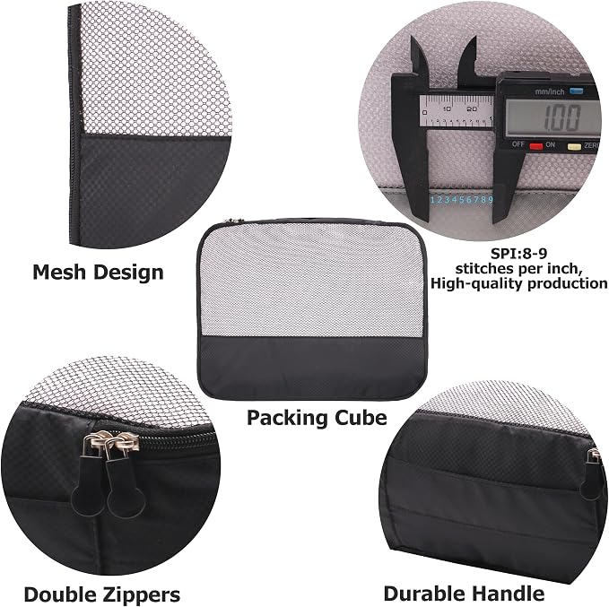 DoubleTrip 9-Piece Black Travel Organizer Set with 4 Packing Cubes, Cosmetic Organizer, Shoe & Electronics Pouches, and Accessories & Laundry Bag for Luggage Storage & Travel Essentials - Image 3