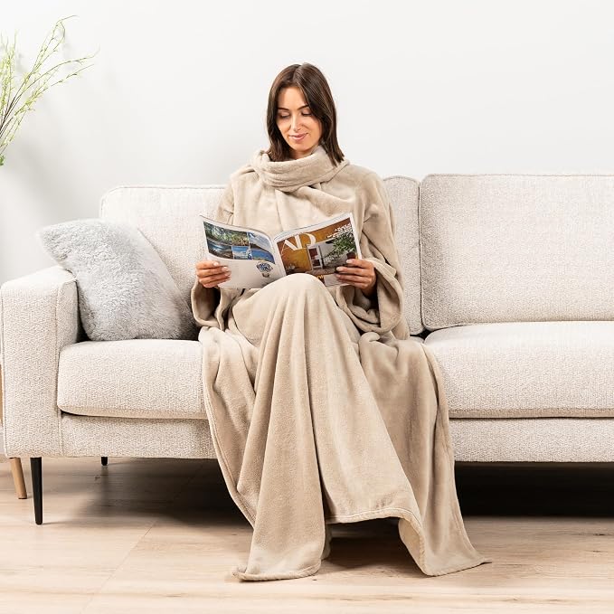PAVILIA Wearable Blanket with Sleeves for Adult Women Men, Cozy Fleece Warm Wrap Throw with Arms, Gifts for Christmas, Wife - Image 4