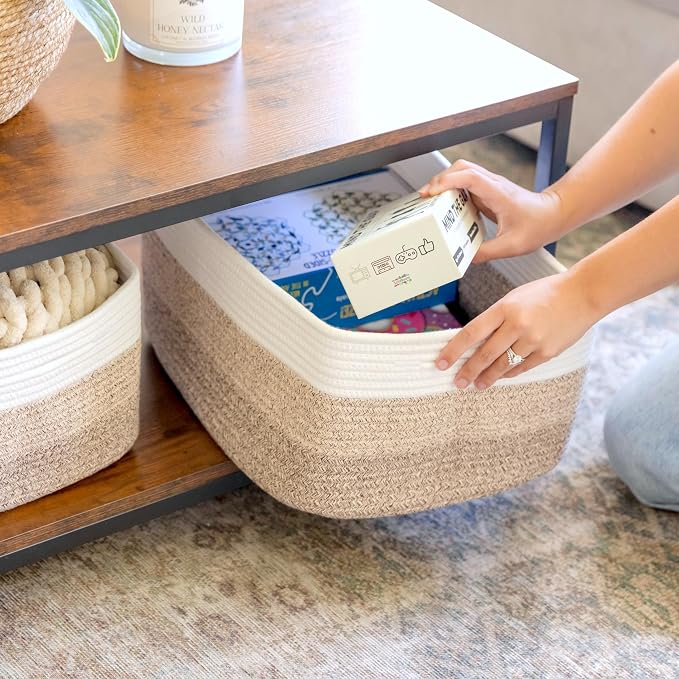 NaturalCozy Storage Baskets 16.8”x13”x7.6” Cotton Rope Woven Baskets for Organizing 3-Pack | Toy Storage Bins | Basket for Shelves, Laundry, Blanket, Clothes, Closet, Kitchen, Bathroom, Gifts - Image 3