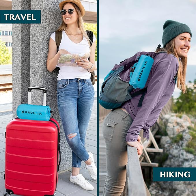 PAVILIA Travel Blanket Airplane Compact with Bag Lightweight, Teal Blue | Soft Fleece Plane Long Flights, Camping Road Trips, Packable Traveler Gift Essentials with Luggage Backpack Strap, 65x40 - Image 5