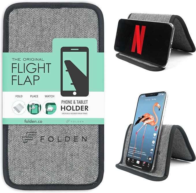 Airplane Phone Holder - Foldable Phone Stand for Plane Travel | Tweed Design,Tabletop Mount Desk, Plane Tray Seat back, Treadmill, Fits iPhone Cell Phone, 9 x 4.3 in by FlightFlapbyFolden