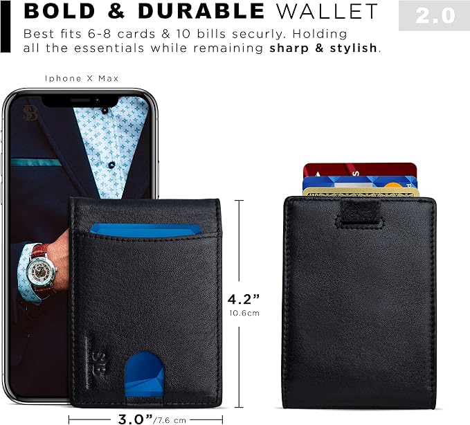 SERMAN BRANDS RFID Blocking Slim Bifold Genuine Leather Thin Minimalist Front Pocket Wallets for Men Billfold Wallet Men Gift - Image 5