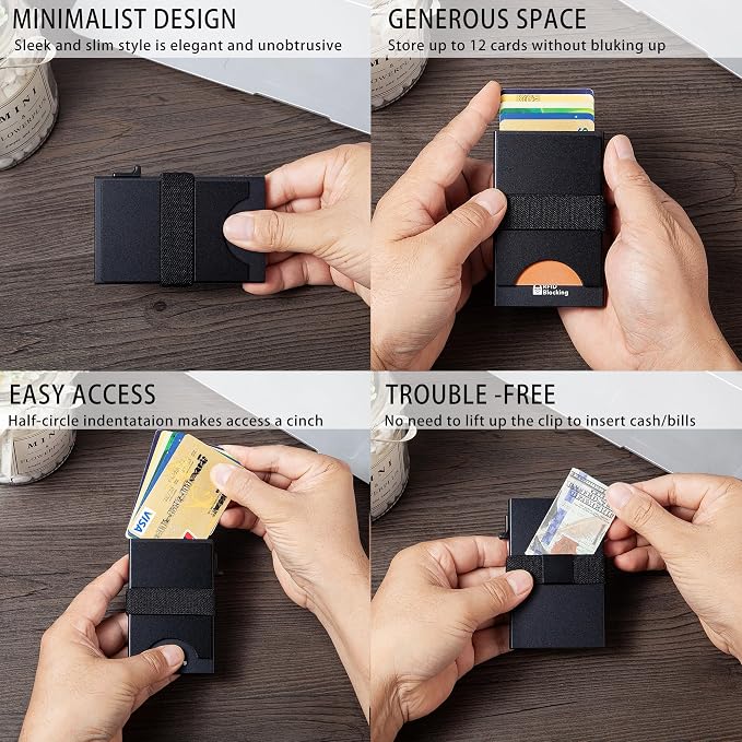 Slim Card Holder Wallet for Men, Minimalist RFID Blocking Pop Up Wallet, Smart Metal Business Card Case Holds 12 Cards, Money Clip, Front Pocket Wallet, Gifts for Men - Image 5