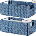 Wicker Storage Basket, Set of 2 Hand-Woven Paper Rope Wicker Basket, Small Storage Baskets for Organizing Toilet Paper Basket, Foldable Large Cube Storage Organizer Bins for Shelves (Blue) by Vagusicc