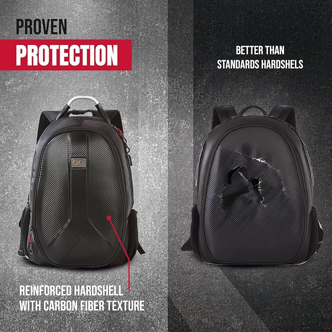GetAway Waterproof Motorcycle Backpack Hard Shell for 2 Helmets 35-45L | Expandable motorcycle backpack with laptop compartment, anti-theft design, helmet strap and reflective details. - Image 4