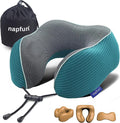 napfun Neck Pillow for Travel, Memory Foam Airplane Pillow, Teal | 360° Neck Support, Upgraded 100% Memory Foam for Airplane, Car, Train, Bus, Office Sleep, Travel Essentials for Long Flights by NAPFUN