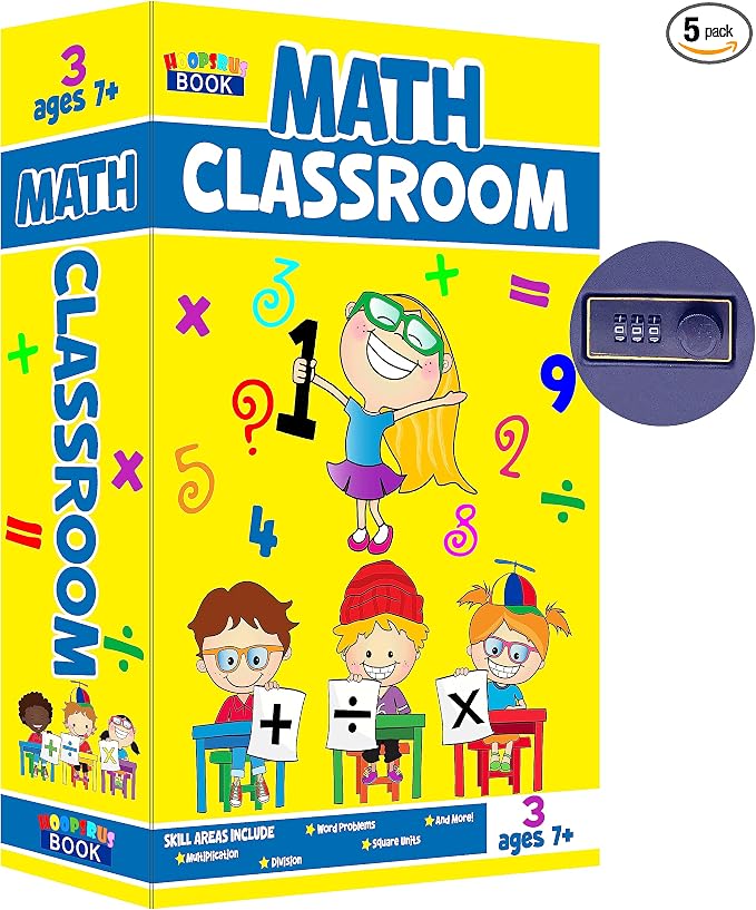Blue Band Math Classroom Book Safe with Real Pages, Student Secret Compartment Items Storage Box with 3-Digit Combination Lock, Decorative Hidden Stash Box, Desk Allowance Coin Bank, 9.3"x6.0"x2.3" by Ulixu