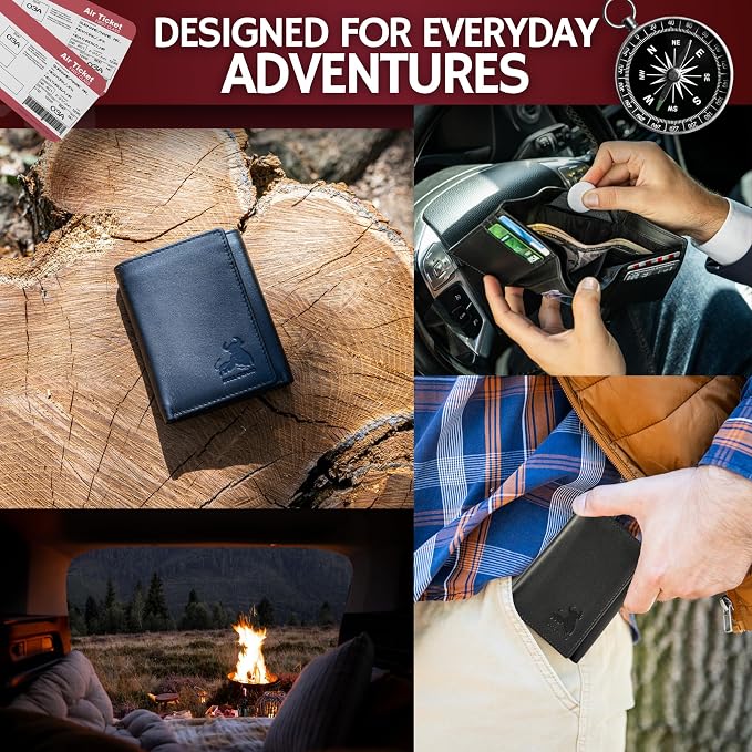 BULL GUARD Genuine Nappa Leather Trifold Wallet For Men RFID And ID Window, Double Cash Compartment with Secret Pocket, Soft Premium Top Grain Leather Black, Stylish & Secure Everyday Carry, Gift Box - Image 4