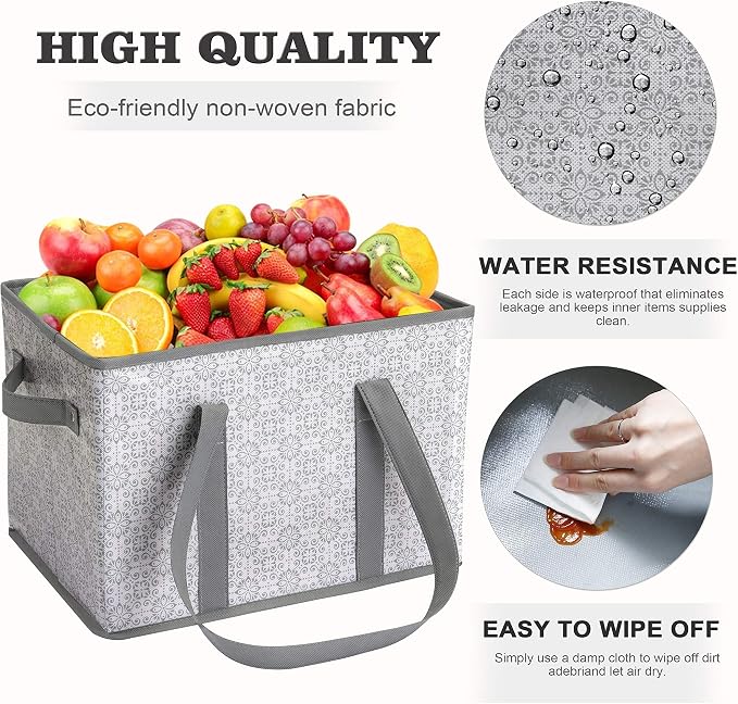 Reusable Grocery Bags 3 Pack, Foldable & Water Resistant Shopping Bags | Large Grocery Tote Bag Water Resistant Shopping Bags Foldable Grocery Bag for Clothes,Shoes and Picnic - Image 5