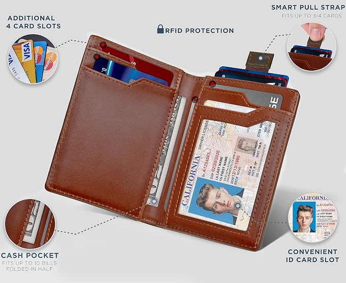 SERMAN BRANDS - Wallets for Men Slim Mens leather RFID Blocking Minimalist Card Front Pocket Bifold Travel Thin - Image 4