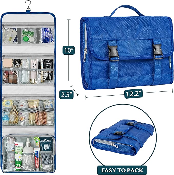 PAVILIA Travel Hanging Toiletry Bag for Women Men, Large Capacity Makeup Bag Kit, Waterproof Cosmetic Storage Organizer Case for Bathroom Shower - Image 2