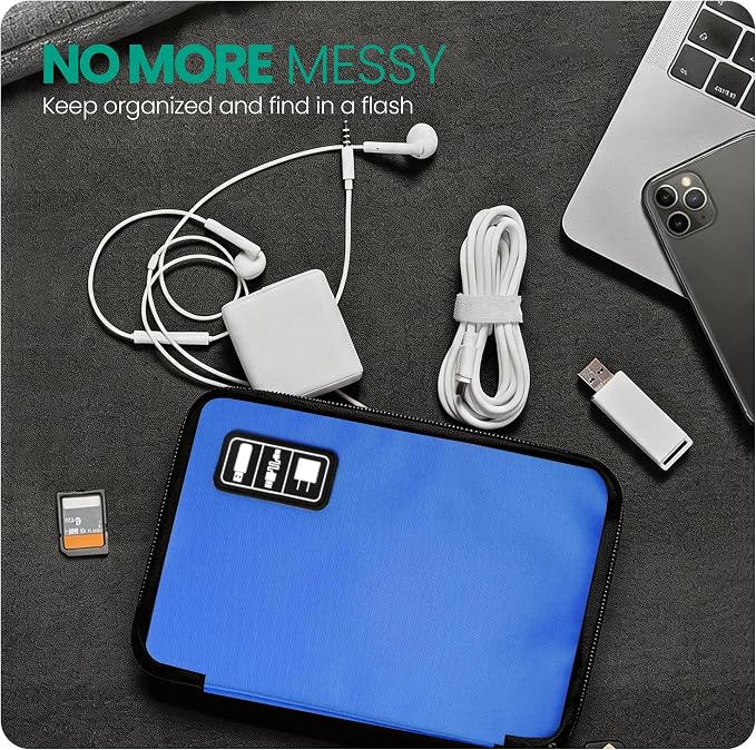 Cord Organizer Travel, Electronics Organizer Tech Pouch - Portable Cable Organizer Bag for Cords, Charger, Phone, SD Card, Power Bank for Travel & Daily Use -Royal Blue Green - Image 2