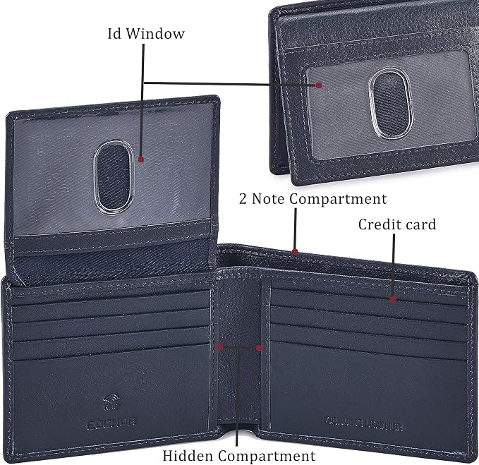 Wallet for Men Slim RFID Blocking Leather Bifold Minimalist 2 ID Windows Gift Box Carteras Para Hombres (NAPA, MIDNIGHT NAVY) - Image 4