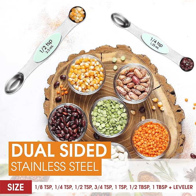 Spring Chef Stainless Steel 8 Magnetic Measuring Spoons Set, 2 Pack, Mint | Dual Sided Metal Teaspoon & Tablespoon Measuring Spoons with Leveler for Dry & Liquid Ingredients, Nesting, Dishwasher Safe - Image 4