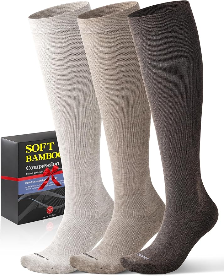 Bamboo Viscose Compression Socks with Reinforced Sole - Knee High Womens Support Socks with Seamless Toe, 18-25 mmHg by Bbfrey