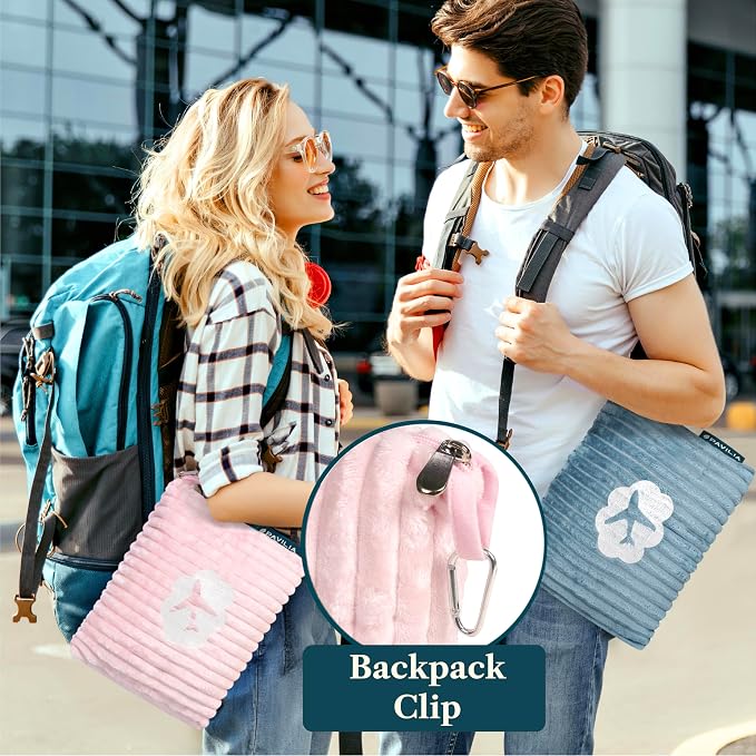 PAVILIA Travel Blanket Pillow, Soft Ribbed Fleece Airplane Blanket, Pink | 65x40, Compact Packable Plane Throw with Bag, Luggage Strap and Back Pocket, Cozy Flight Essentials Travelers Camping Gift - Image 4