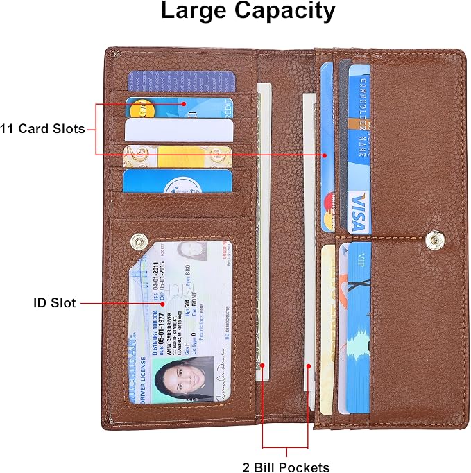 Ultra Slim Thin Leather Women Wallet RFID Blocking Credit Card Holder Bifold Long Ladies Billfold - Image 4