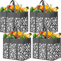 Reusable Grocery Bags Foldable Tote Bags Bulk Shopping Bags 4-Pack, Grey | Reinforced Handles Shopping Bags for Groceries Heavy Duty Kitchen Reusable Grocery Bags with Waterproof Coating by WOWBOX