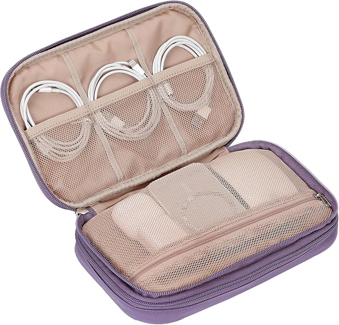 NISHEL Electronics Travel Organizer Cord Case, Charger Cable Tech Bag | Double-layer bag keeps chargers, cables, flash drive, and small tech essentials organized for trip, Large, Purple - Image 5